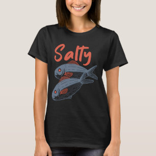 Retro Salzige Sardinenfisch Vintage-Ästhetik Blau  T-Shirt