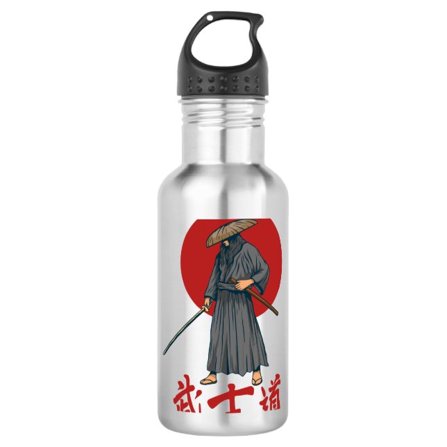 Retro Samurai mit Katana - Japanisch Edelstahlflasche (Vorderseite)