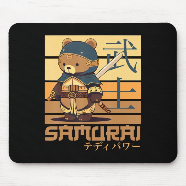 Retro Samurai Teddy Japanisch Kunst Perfekt für An Mousepad (Vorne)