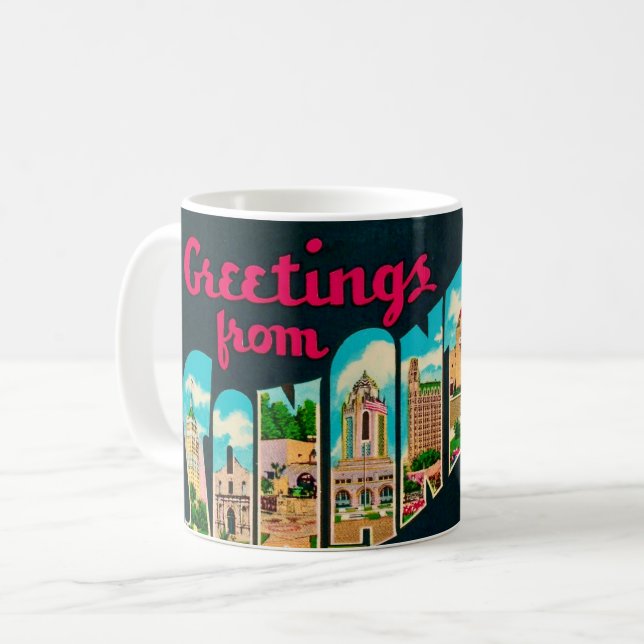 Retro-San-Antonio-Postkarten-Tasse Kaffeetasse (Vorderseite Links)