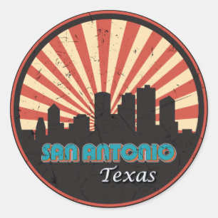 Retro San Antonio Texas Stadt Staats-Skyline Vinta Runder Aufkleber