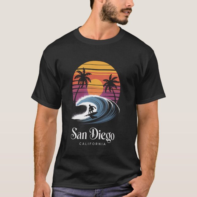 Retro San Diego California Beach Vibes Summer Brea T-Shirt (Vorderseite)