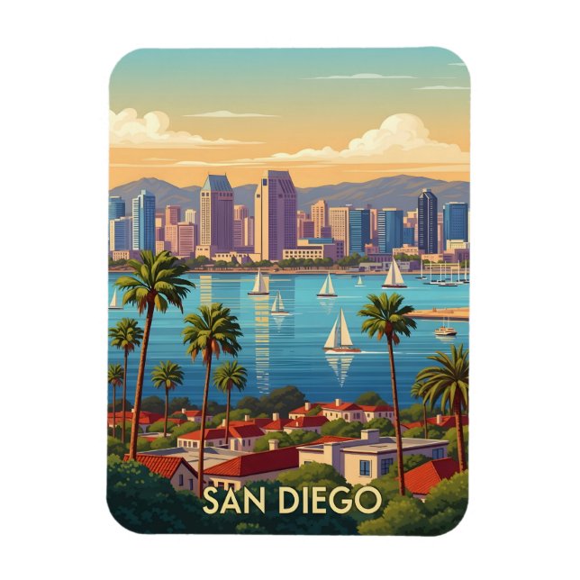 Retro San Diego California Coastal Skyline  Magnet (Vertikal)