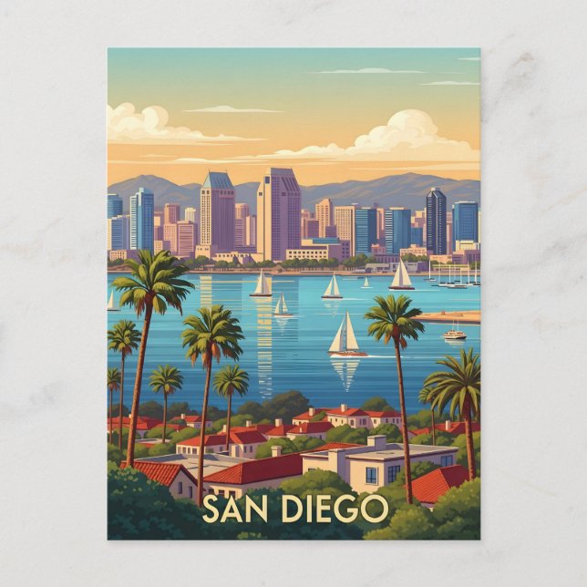 Retro San Diego California Coastal Skyline  Postkarte (Vorderseite)