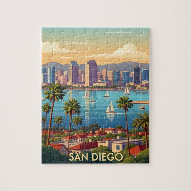 Retro San Diego California Coastal Skyline  Puzzle (Vertikal)
