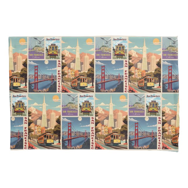 Retro San Francisco Patchwork Kissenbezug (Vorderseite)