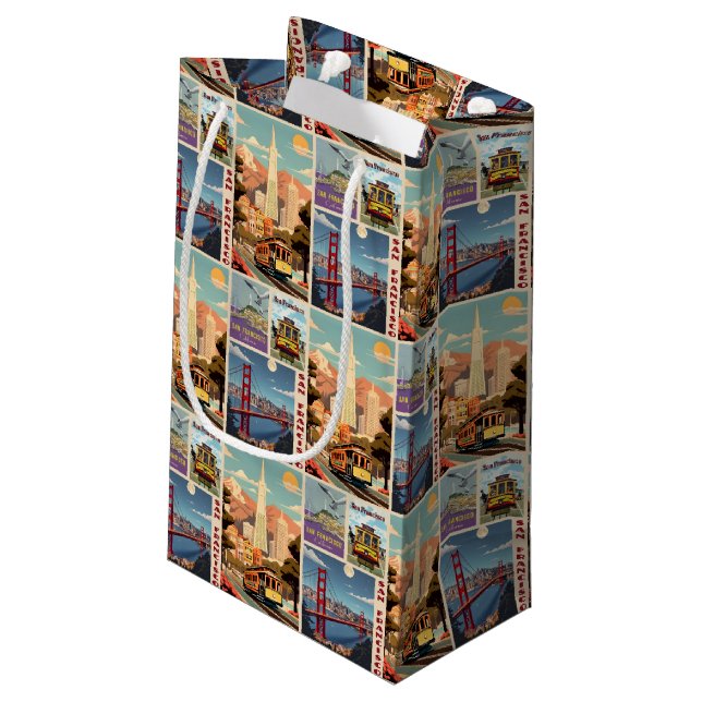 Retro San Francisco Patchwork Kleine Geschenktüte (Rückseite Schrägansicht)