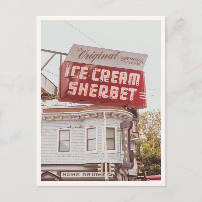 Retro San Francisco Swensons Neon Sign Photo Postkarte (Vorderseite)