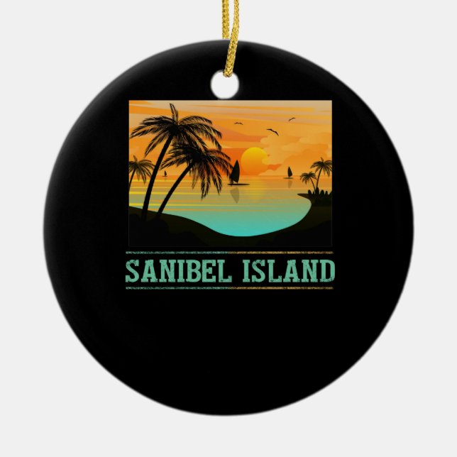 Retro Sanibel Island Florida Tropical Sunset Beach Keramik Ornament (Vorne)