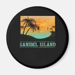 Retro Sanibel Island Florida Tropical Sunset Beach Magnet