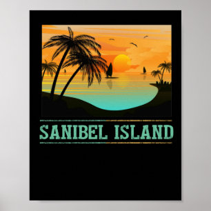 Retro Sanibel Island Florida Tropical Sunset Beach Poster