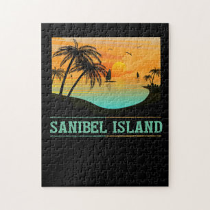 Retro Sanibel Island Florida Tropical Sunset Beach Puzzle