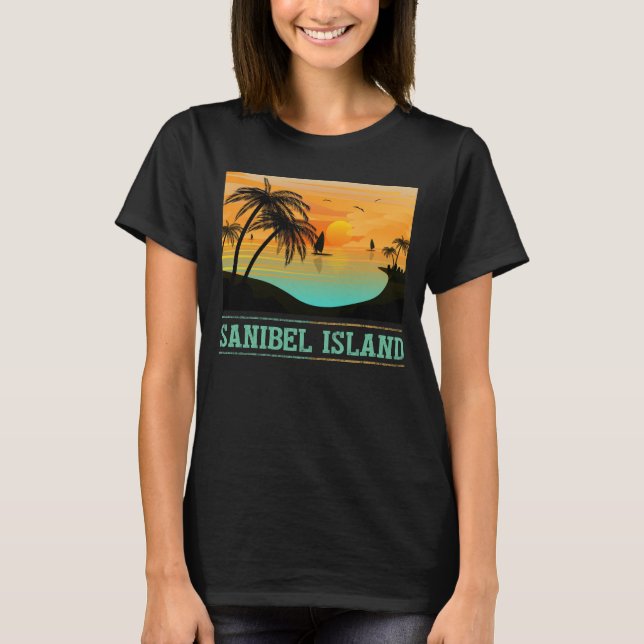 Retro Sanibel Island Florida Tropical Sunset Beach T-Shirt (Vorderseite)