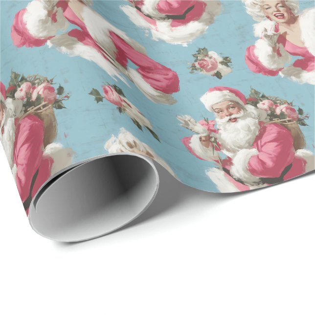 Retro Santa and Glam Holiday Cheer Geschenkpapier (Rolleneckpunkt)