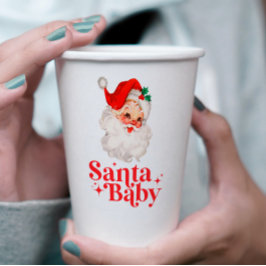 Retro Santa Baby Weihnachtsdusche Pappbecher