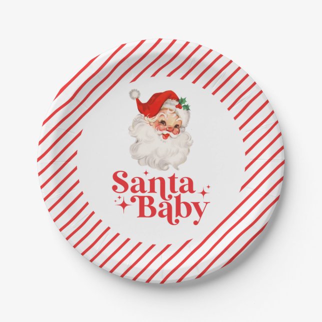 Retro Santa Baby Weihnachtsdusche Pappteller (Vorderseite)