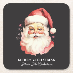 Retro Santa Black Personalisiert Name Weihnachten Rechteckiger Pappuntersetzer