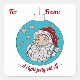 Retro Santa (blau) Quadratischer Aufkleber