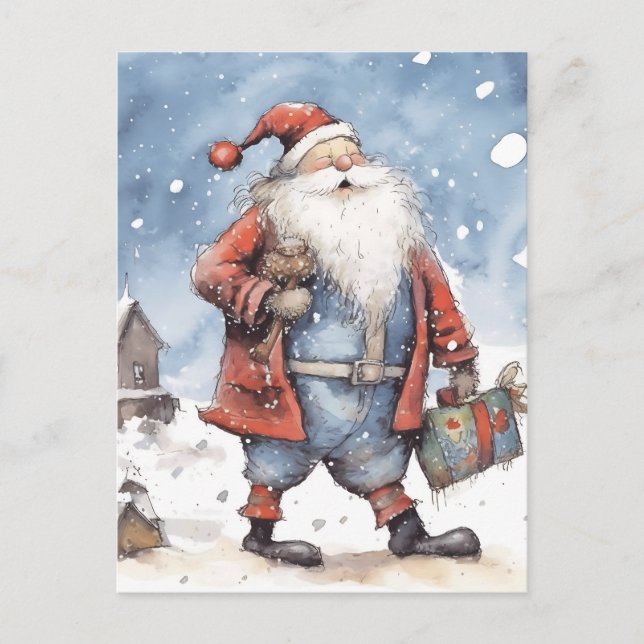 Retro santa Christmas Feiertagspostkarte (Vorderseite)