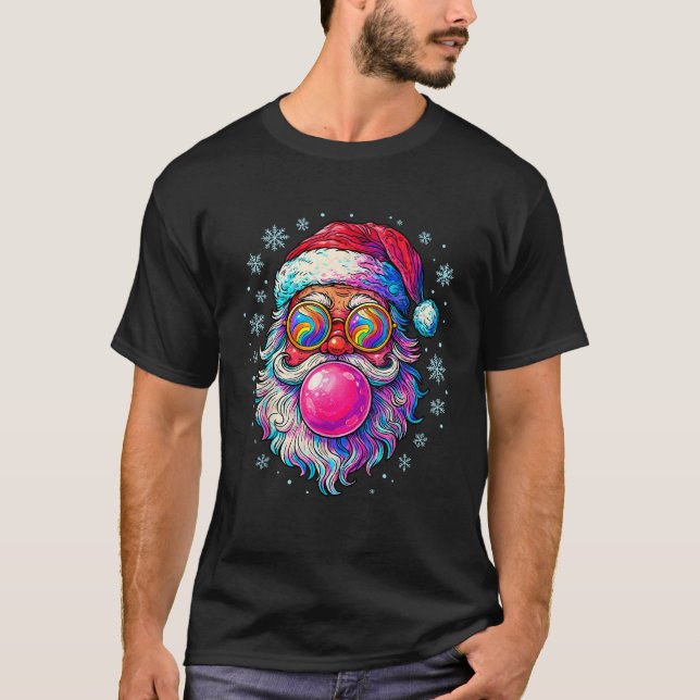 Retro Santa Christmas Pink Blase Gummi Sonnenbrill T-Shirt (Vorderseite)