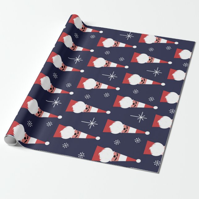 Retro Santa Christmas Red Pattern Geschenkpapier (Ungerollt)