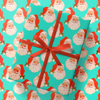 Retro Santa Claus Aqua Weihnachtswrapping Paper Geschenkpapier