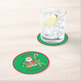 Retro Santa Claus Candy Cane Weihnachten Runder Pappuntersetzer