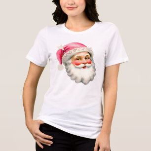 Retro Santa Claus Christmas Girl Pink Santa Tri-Blend Shirt
