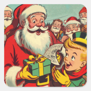 Retro Santa Claus Comic Quadratischer Aufkleber