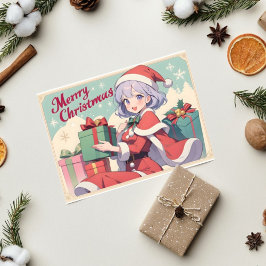 Retro Santa Claus Daughter Geschenk für Anime Karte
