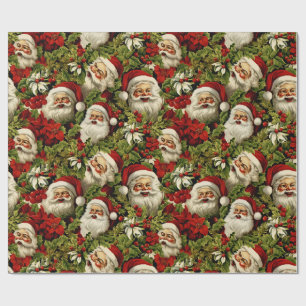 Retro Santa Claus Faces und Holly Geschenkpapier