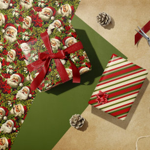 Retro Santa Claus Faces und Holly Geschenkpapier Set