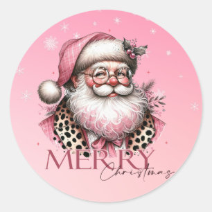 Retro Santa Claus frohe Weihnachten in Rosa Runder Aufkleber