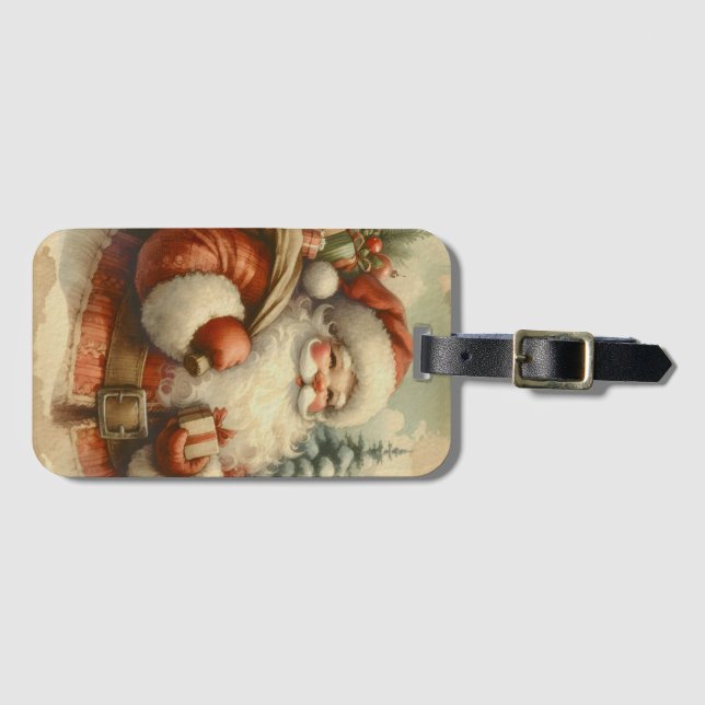 Retro Santa Claus Illustration Gepäckanhänger (Vorderseite (Horizontal))