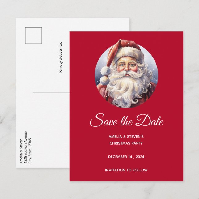 Retro Santa Claus in einem Red Hat Weihnachten Ankündigungspostkarte (Vorne/Hinten)
