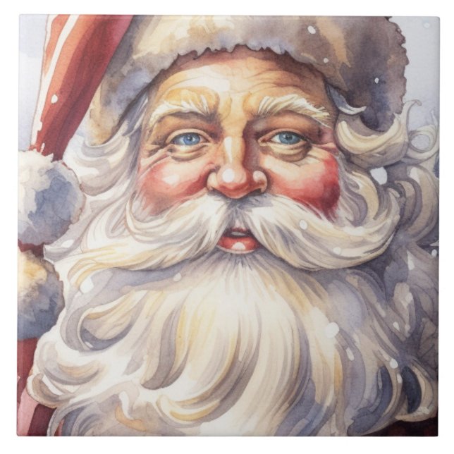 Retro Santa Claus in einem Red Hat Weihnachten Fliese (Vorderseite)