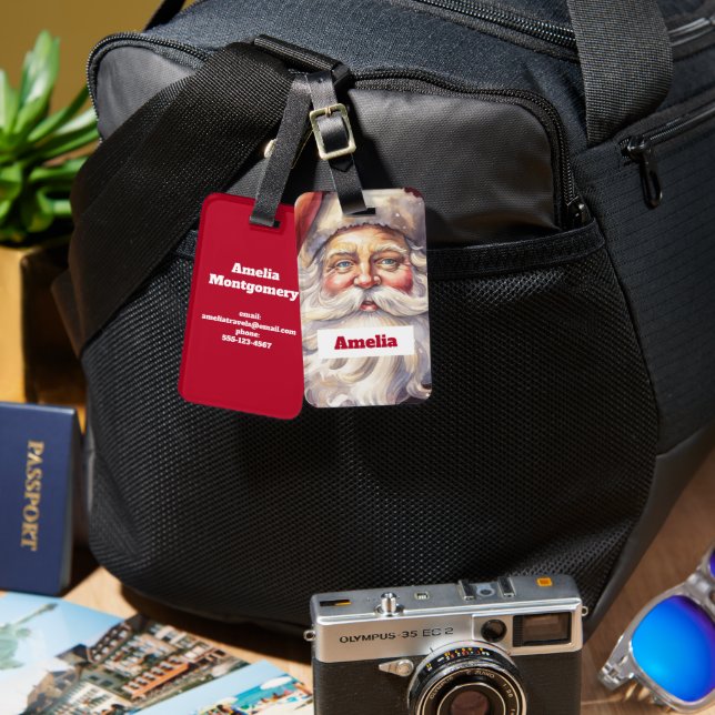 Retro Santa Claus in einem Red Hat Weihnachten Gepäckanhänger (Vorderseite & Rückseite)