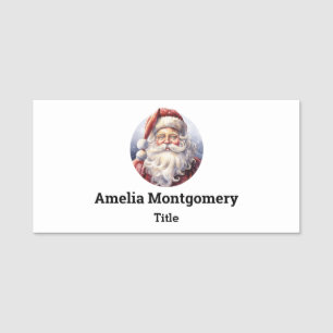 Retro Santa Claus in einem Red Hat Weihnachten Namensschild