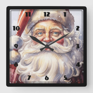 Retro Santa Claus in einem Red Hat Weihnachten Quadratische Wanduhr