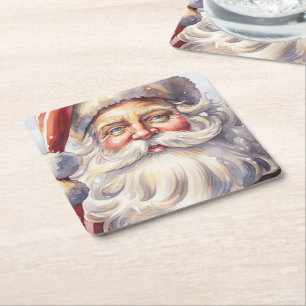 Retro Santa Claus in einem Red Hat Weihnachten Rechteckiger Pappuntersetzer