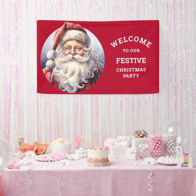 Retro Santa Claus in einem Red Hat Weihnachts-Part Banner (Party)