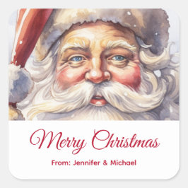 Retro Santa Claus in einem Red Hat Weihnachtsgesch Quadratischer Aufkleber