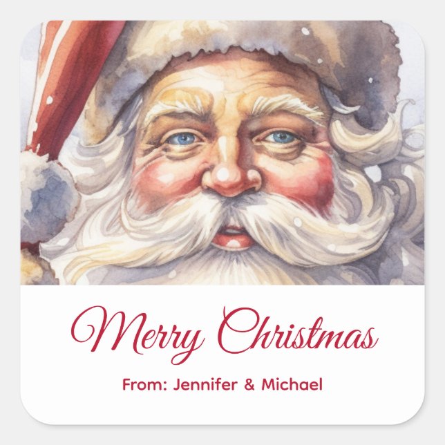 Retro Santa Claus in einem Red Hat Weihnachtsgesch Quadratischer Aufkleber (Vorderseite)