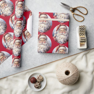 Retro Santa Claus in einem Red Hat Weihnachtsmuste Geschenkpapier