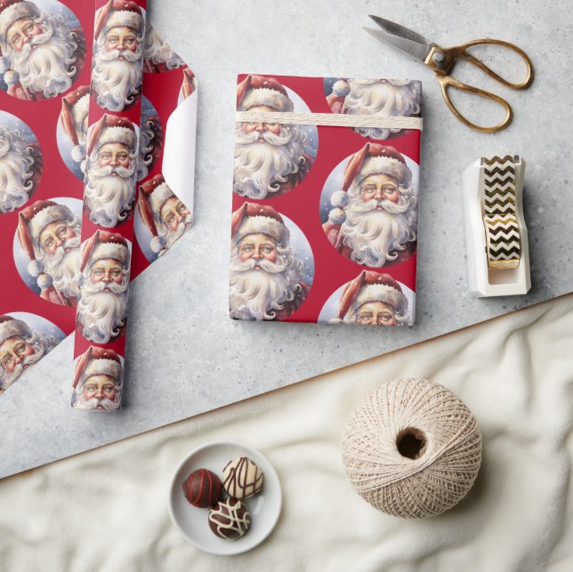 Retro Santa Claus in einem Red Hat Weihnachtsmuste Geschenkpapier (Kunsthandwerk)