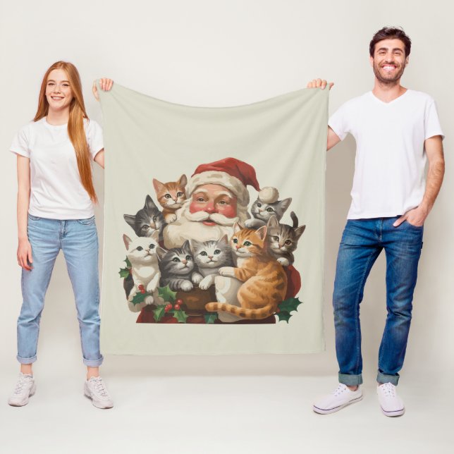 Retro Santa Claus & Kittens Christmas Winter 90s  Fleecedecke (Beispiel)