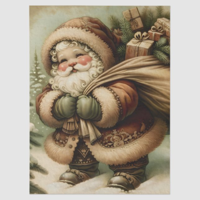 Retro Santa Claus mit Geschenken Dekoupage Seidenpapier (Vorderseite)