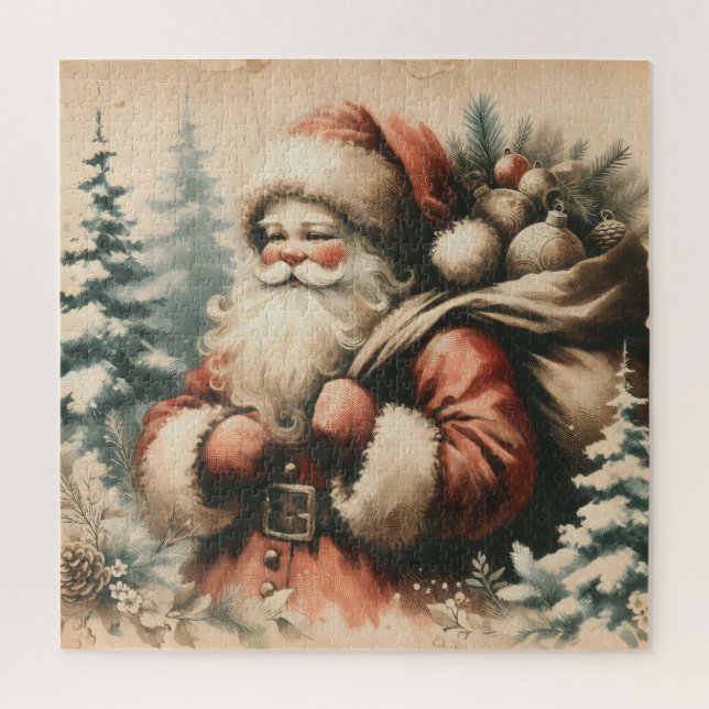Retro Santa Claus mit Ornamenten Puzzle (Vertikal)