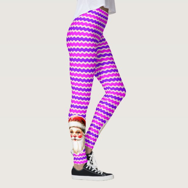 Retro Santa Claus Pink Lila Ric Rac Leggings (Rechts)