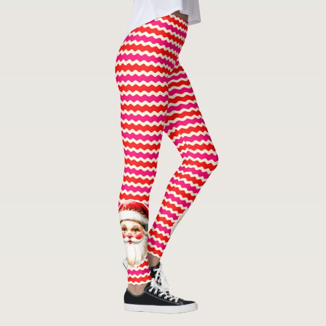 Retro Santa Claus Red Pink Ric Rac Weihnachten Leggings (Rechts)